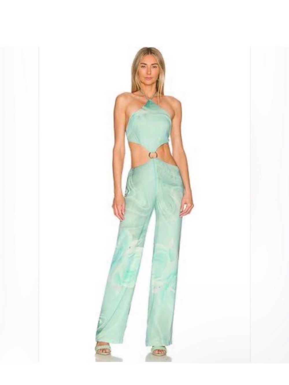Kim Shui Mint Halter Cutout Jumpsuit with Ring Accent